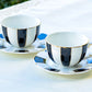 Grace Teaware Black and White Scallop Fine Porcelain Tea Cup and Saucer set of 2