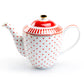 Grace Teaware Red Josephine Stripes and Dots Fine Porcelain Teapot