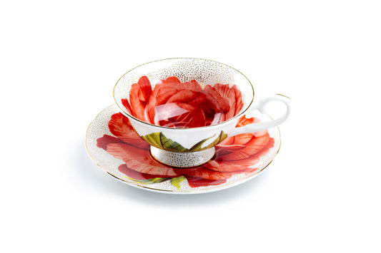 Stechcol Gracie Bone China Red Rose Gold Dots Bone China Tea Cup and Saucer