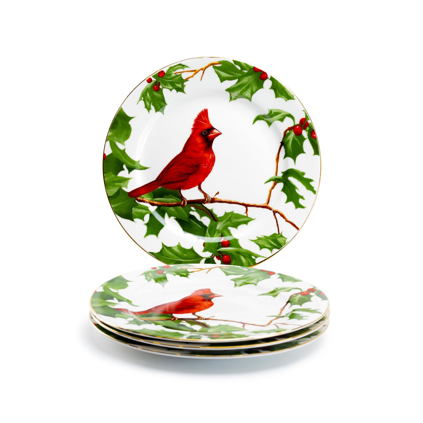 Grace Teaware 8" Red Cardinal Bone China Dessert Salad Plate Set of 4