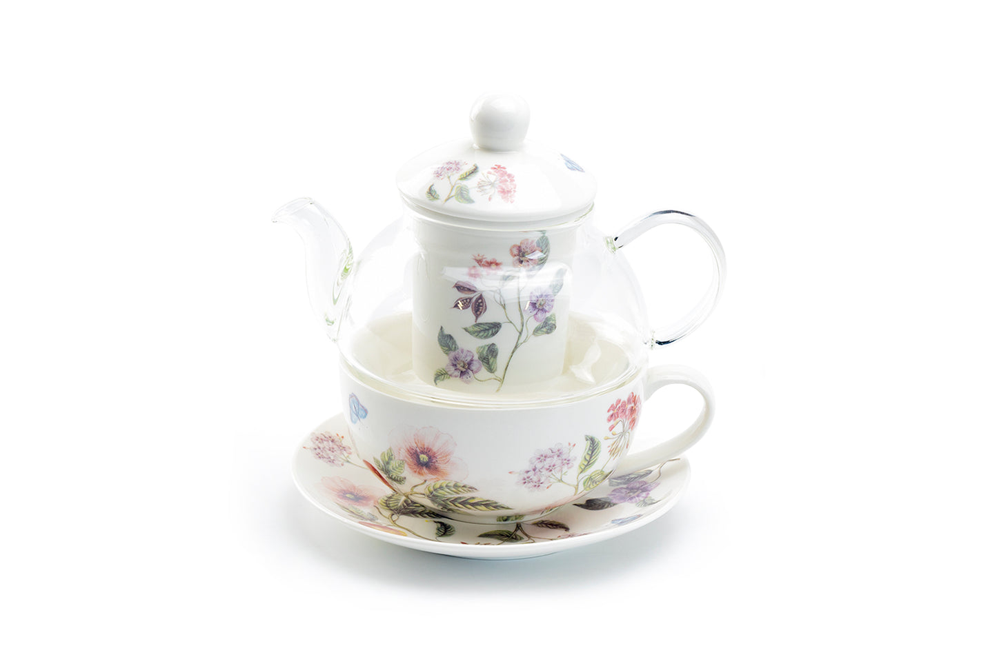 Grace Teaware Garden Joy Glass Fine Porcelain Tea For One