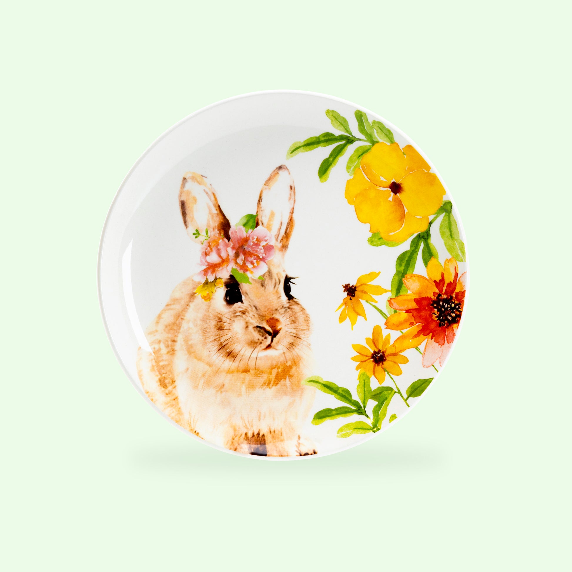 Grace Teaware 8.5" Flower Brown Bunny Pottery Salad / Dessert Plate