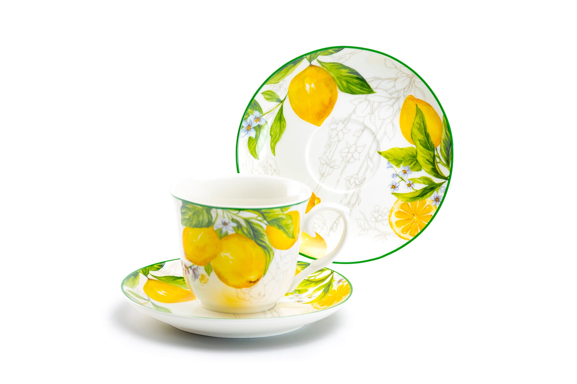Grace Teaware Italian Lemon Garden Fine Porcelain Tea Cup and Saucer set