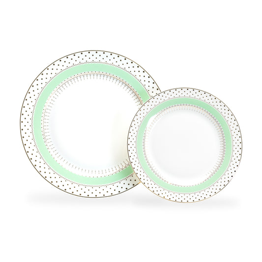 Mint Stripe with Gold Dots Fine Porcelain Dessert / Dinner Plate