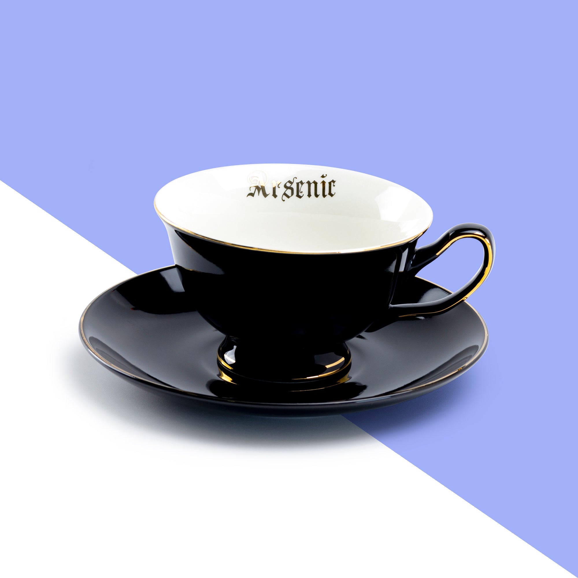 Arsenic Skull Black Gold Tea Cup and Saucer