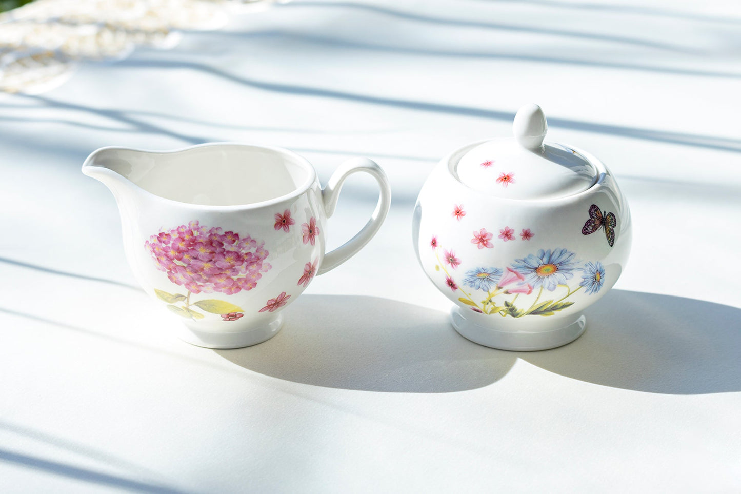 Grace Teaware Hydrangea with Butterflies Fine Porcelain sugar bowl and creamer