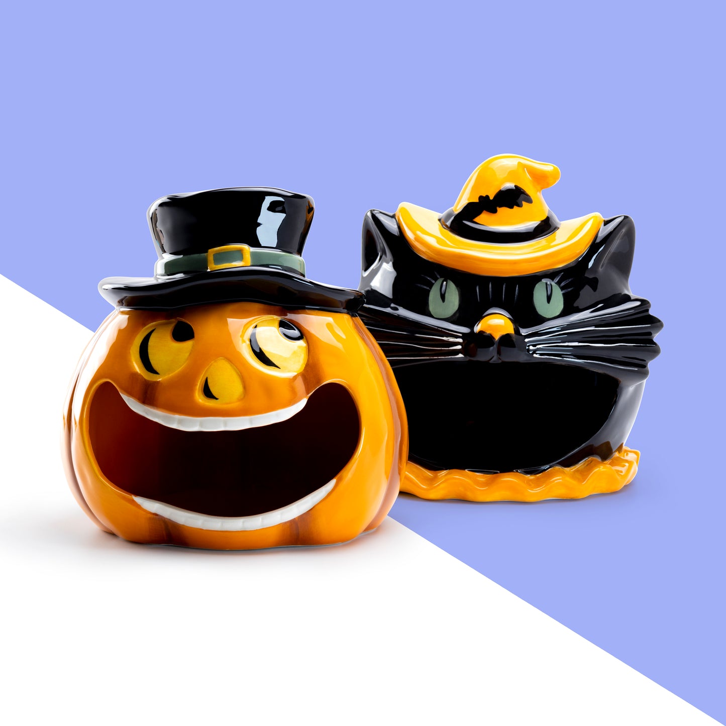 Potter's Studio Halloween Candy Bowl Pumpkin Black Cat