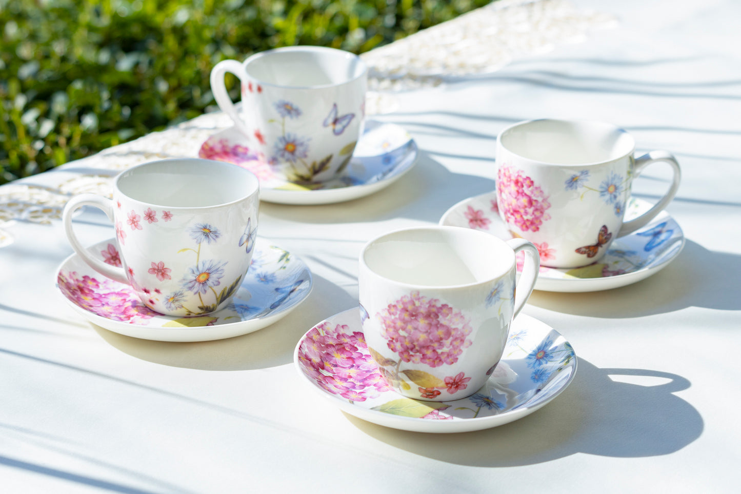 Grace Teaware Hydrangea with Butterflies Fine Porcelain Tea cups