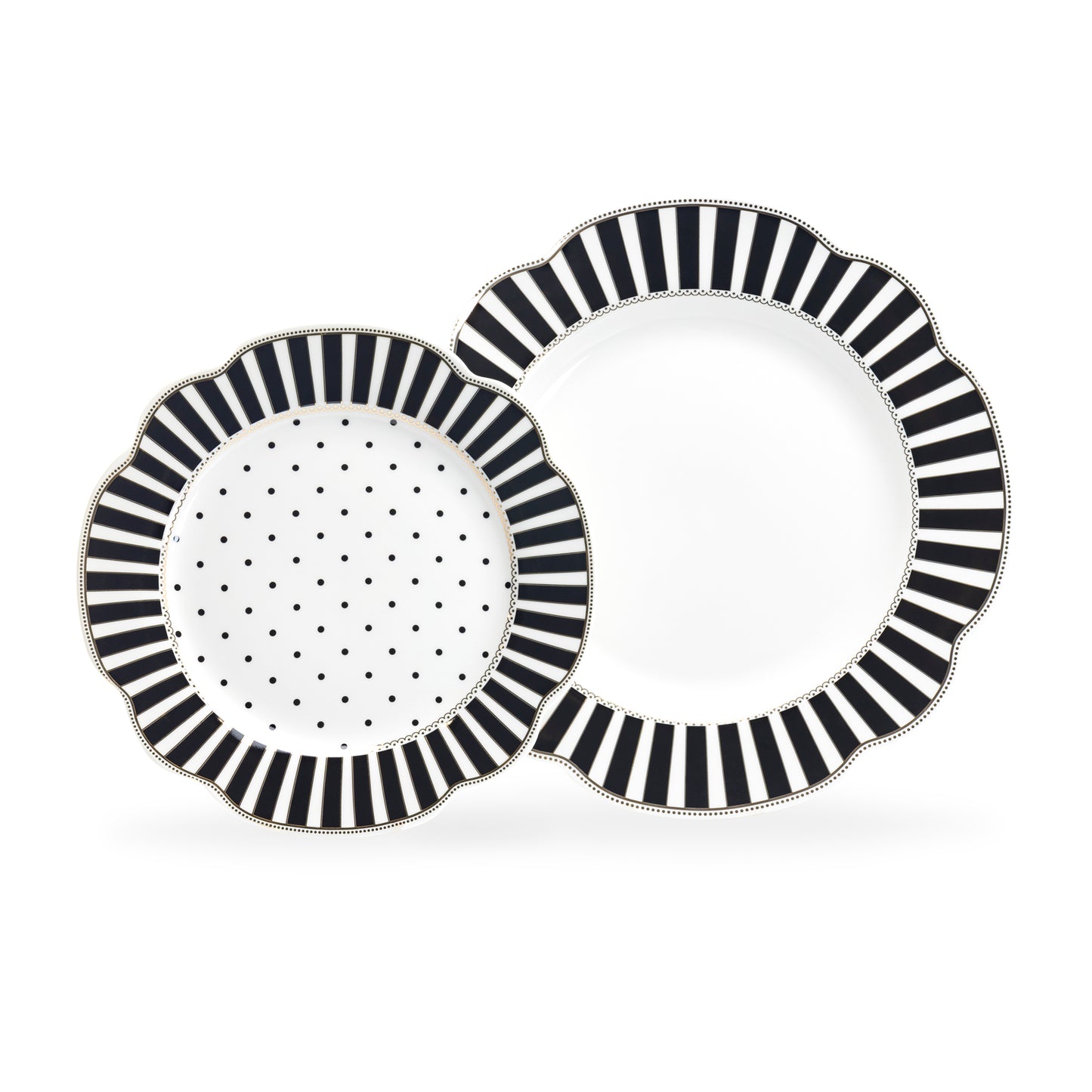 Black Josephine Stripes and Dots Fine Porcelain Cup and Saucer Sets