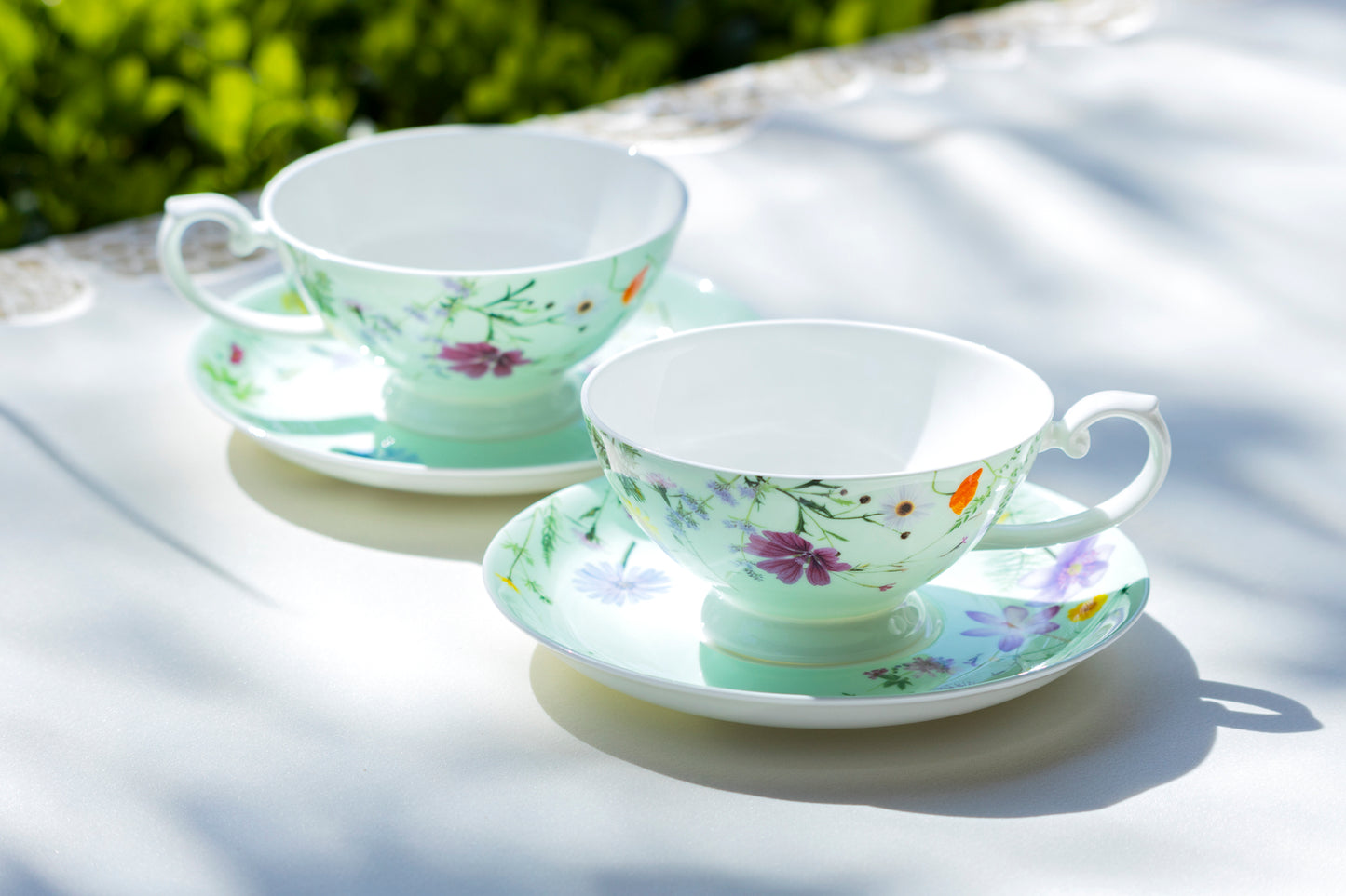 Stechcol Gracie Bone China Summer Meadow Mint Bone China Cup and Saucer Set of 2
