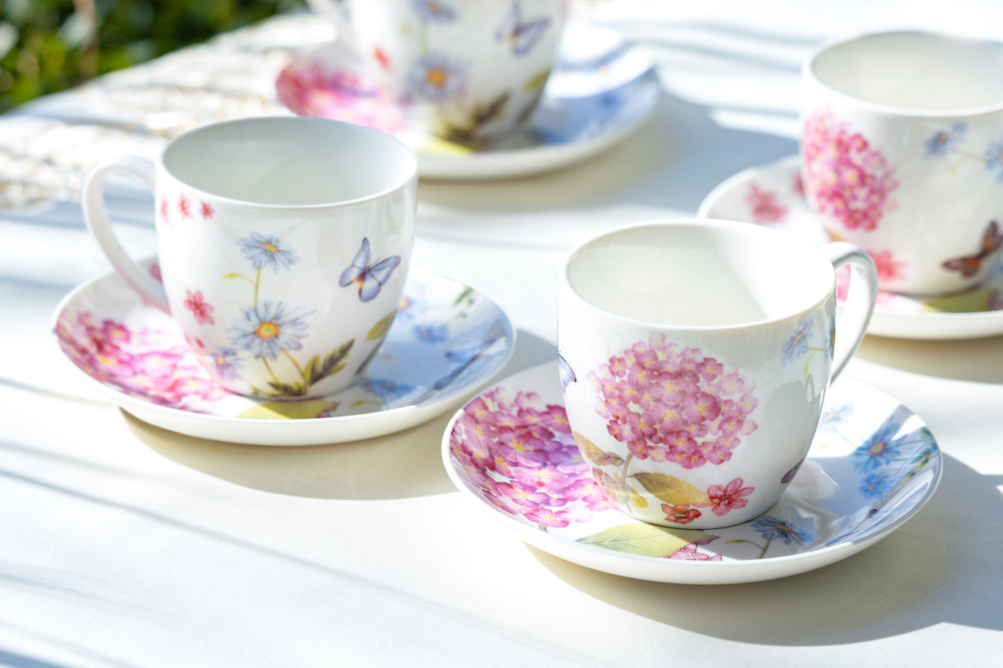 Grace Teaware Hydrangea with Butterflies Fine Porcelain Tea cup set