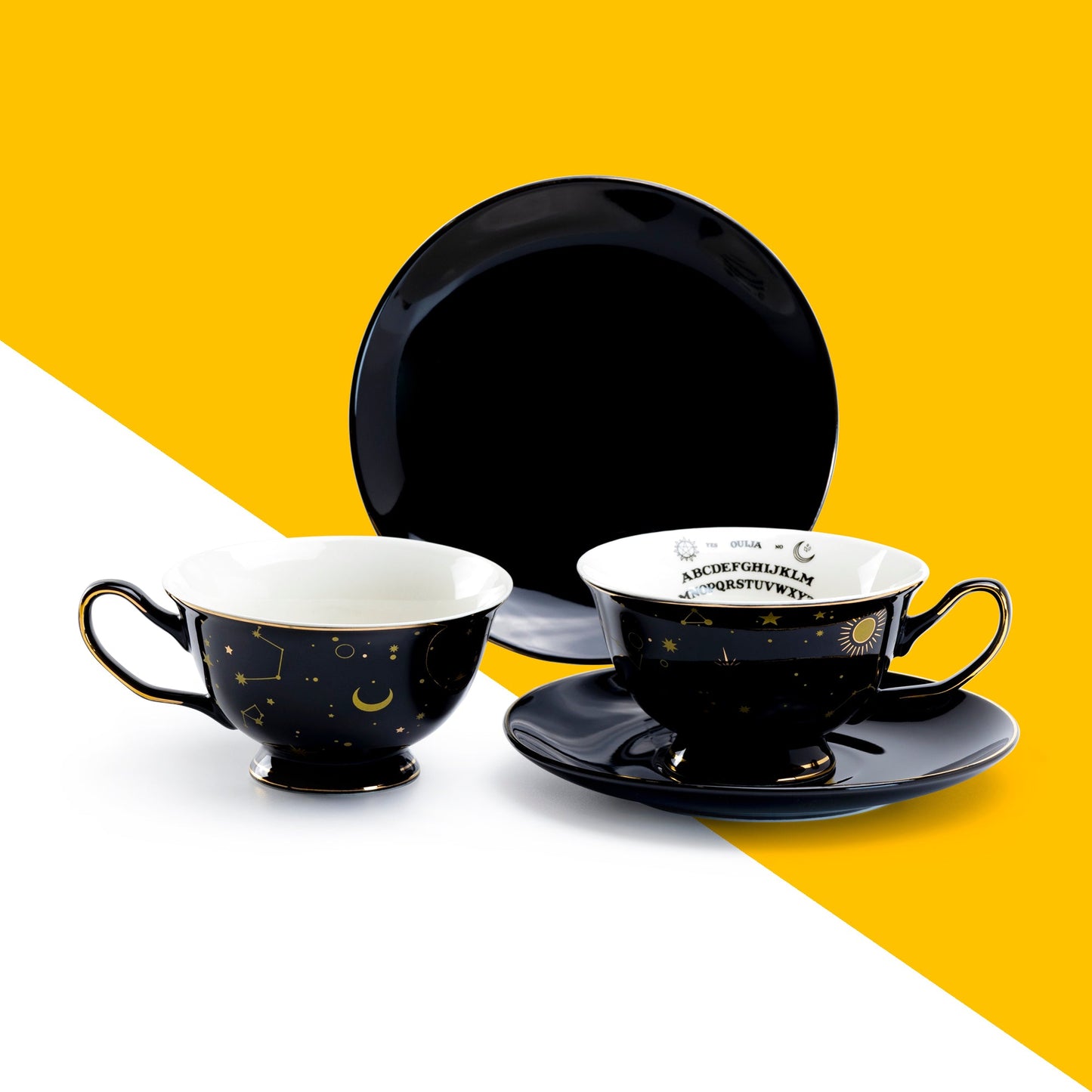 Ouija Astrology Black Gold Fine Porcelain Tea Cup and Saucer Set