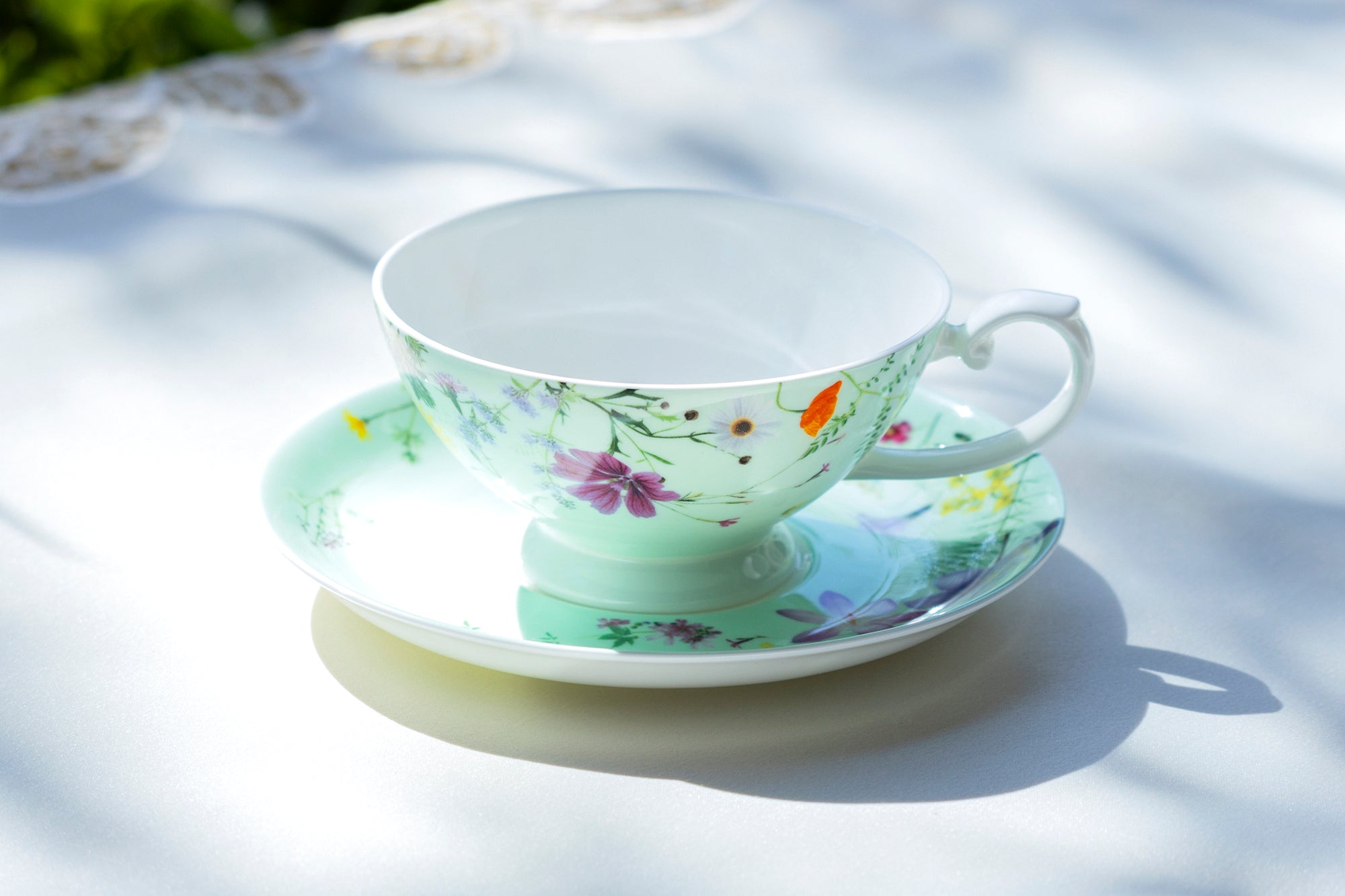 Summer Meadow Mint Bone China Cup and Saucer