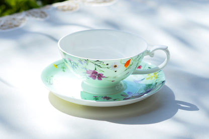 Stechcol Gracie Bone China Summer Meadow Mint Bone China Cup and Saucer Set of 1