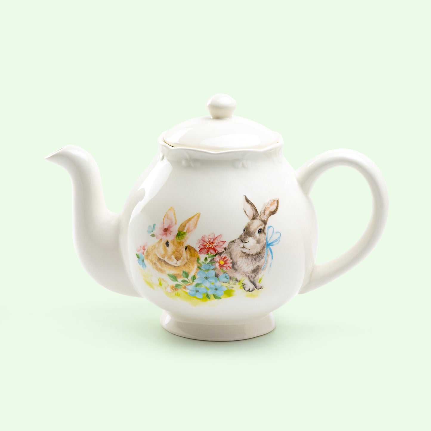 Grace Teaware Easter Flower Bunny Scallop Teapot