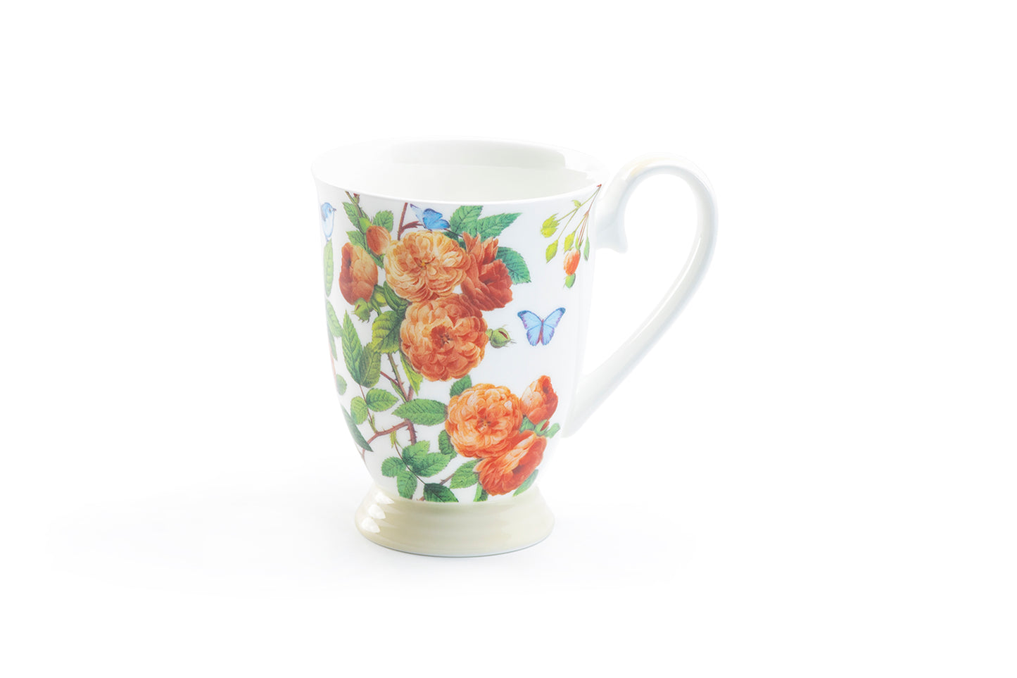 Camellia with Blue Butterflies Bone China Footed Mug