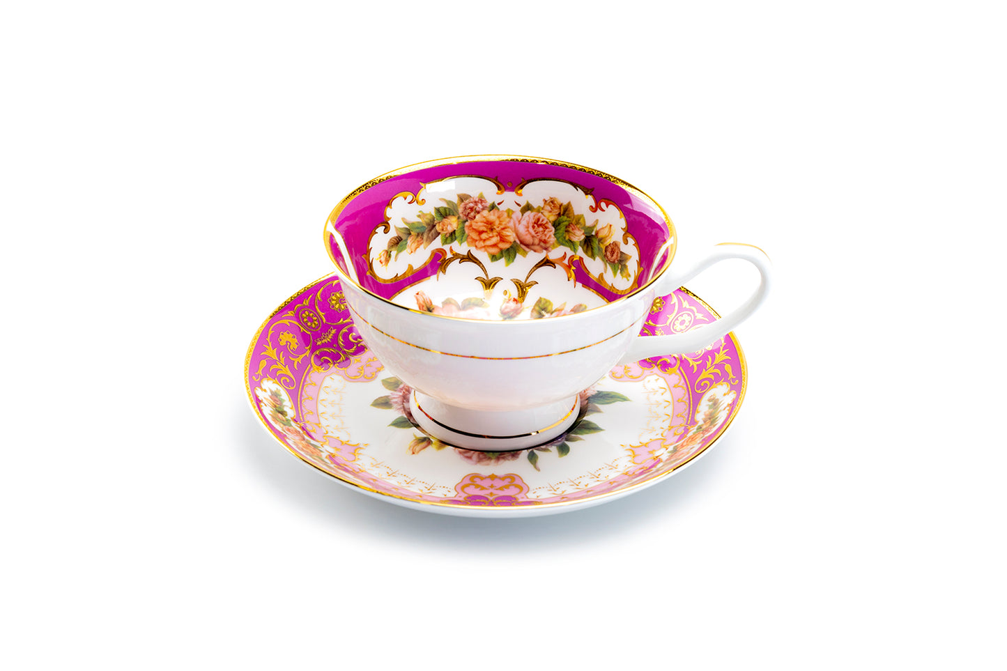 Stechcol Gracie Bone China Royal Magenta Gold Bone China Tea Cup and Saucer