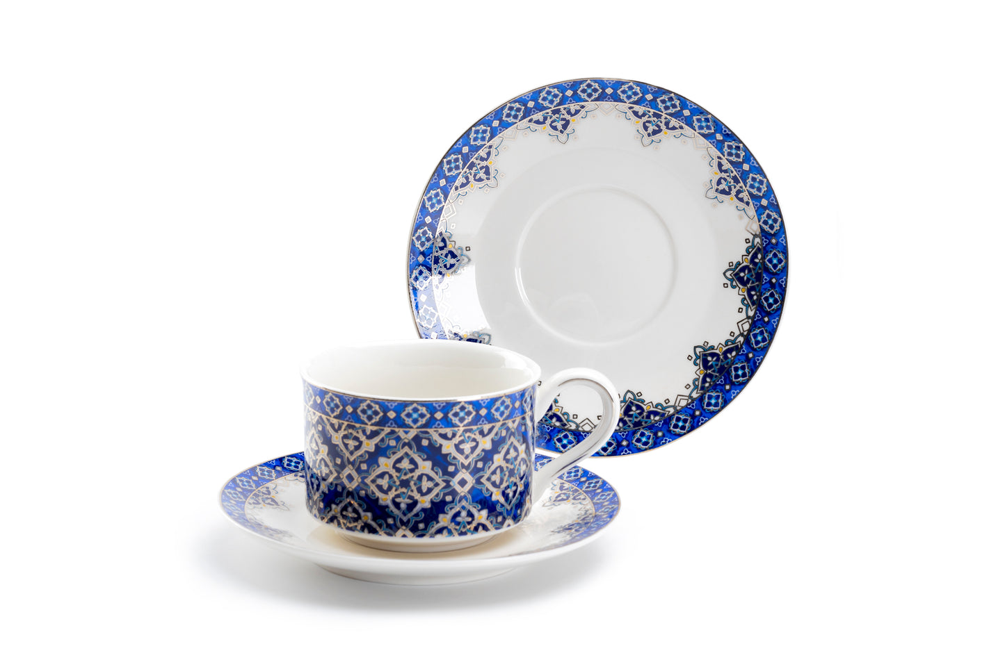 Grace Teaware Blue Diamond Fine Porcelain Tea Coffee Cup and Saucer Set