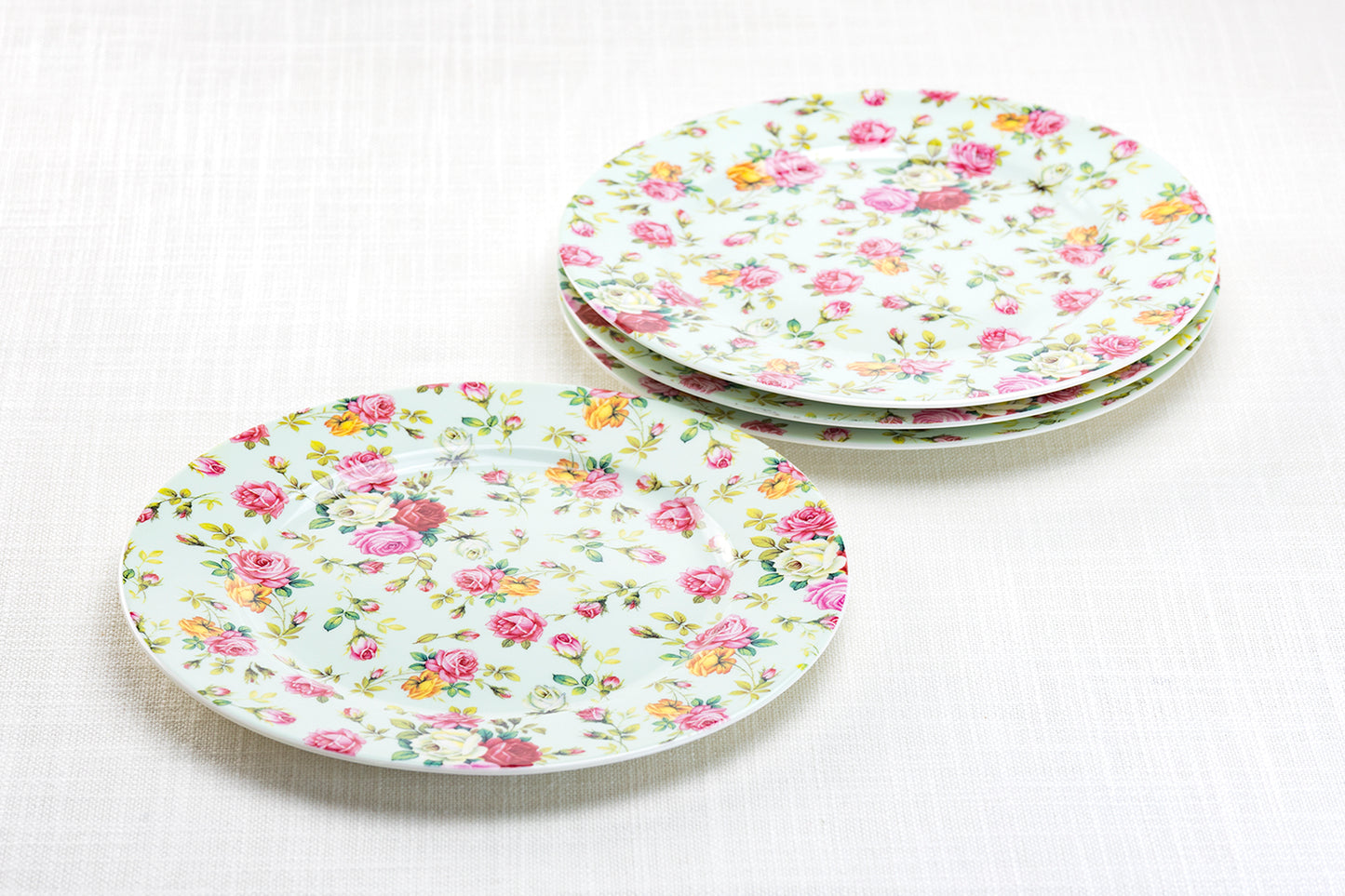 Grace Teaware 8" Blue Cottage Rose Chintz Dessert Salad Plate Set of 4