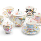 Grace Teaware Spring Flowers with Hummingbird Assorted Cups Fine Porcelain Tea Set