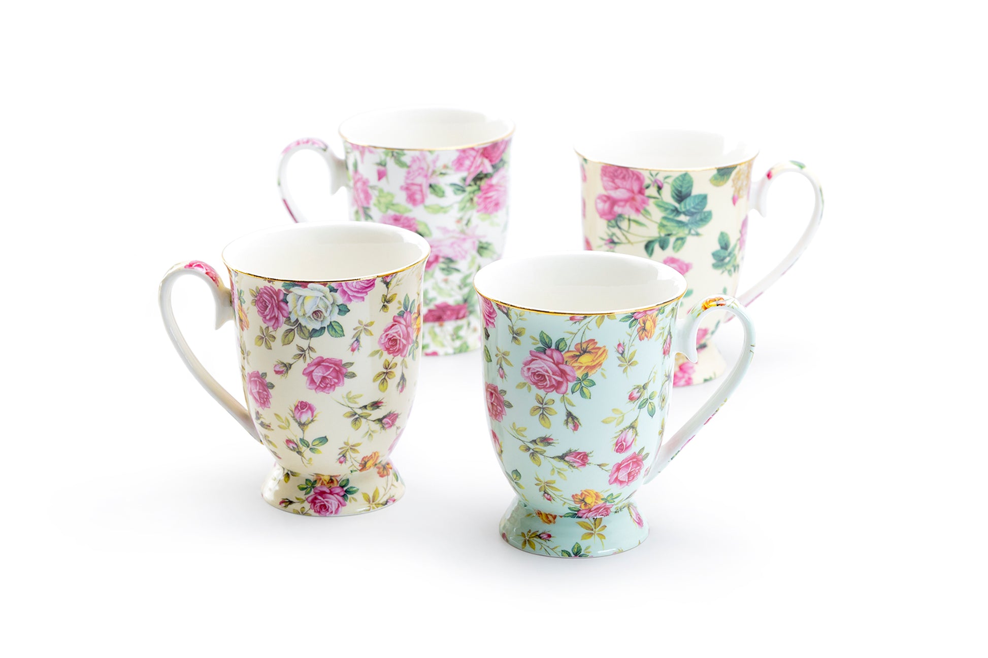 Grace Teaware Gracie China Assorted Rose Chintz Fine Porcelain Mug Set of 4