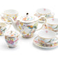 Grace Teaware Spring Flowers with Hummingbird Fine Porcelain Latte Cups Tea Set
