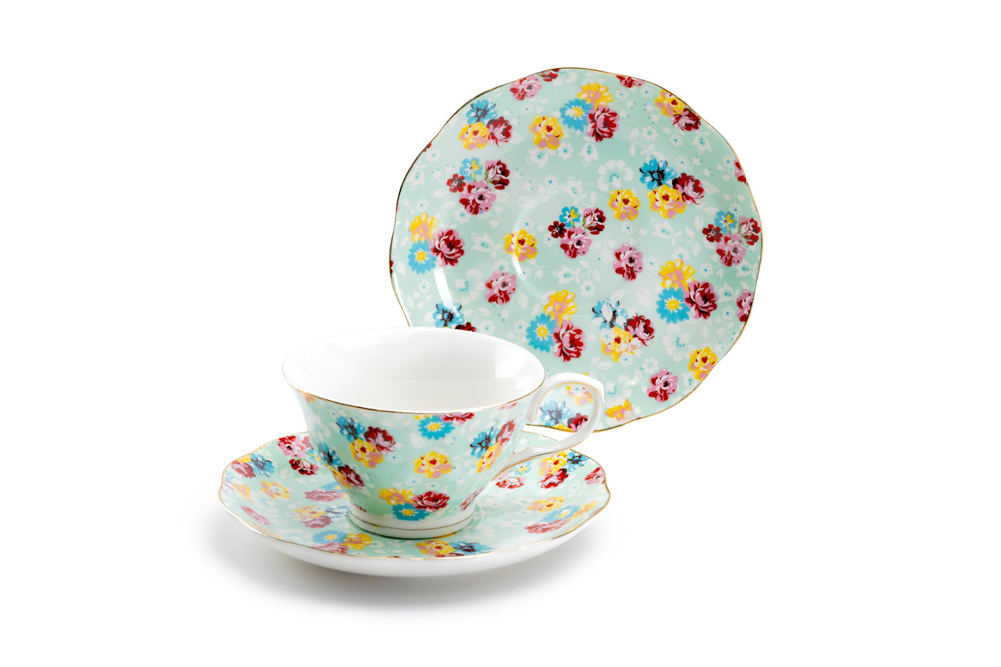 Grace Teaware Blue Shabby Rose Fine Porcelain Tea Cup and Saucer Set