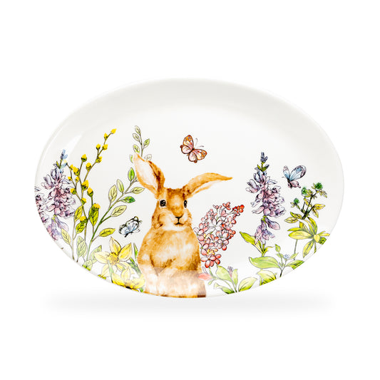 Grace Teaware 15.25" Spring Garden Bunny Oval Serving Platter