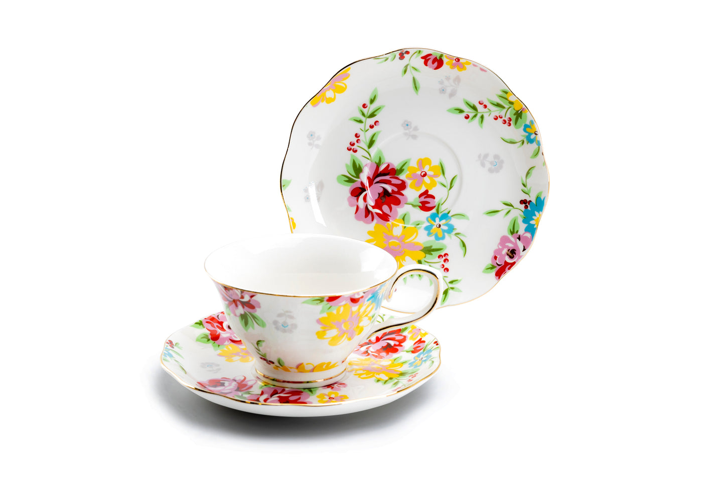 Grace Teaware Shabby Rose Fine Porcelain Tea Cup and Saucer Set