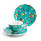Grace Teaware Turquoise Shabby Rose Fine Porcelain Tea Cup and Saucer Set