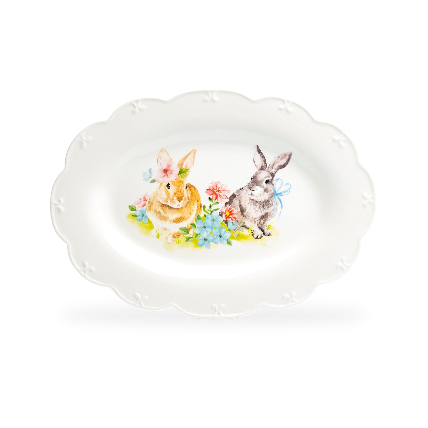 Grace Teaware 14.5" Flower Bunny Scallop Oval Serving Platter