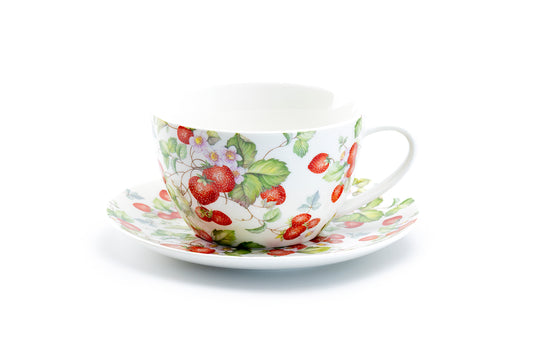 Stechcol Gracie China Strawberry Fine Porcelain Jumbo Cup and Saucer