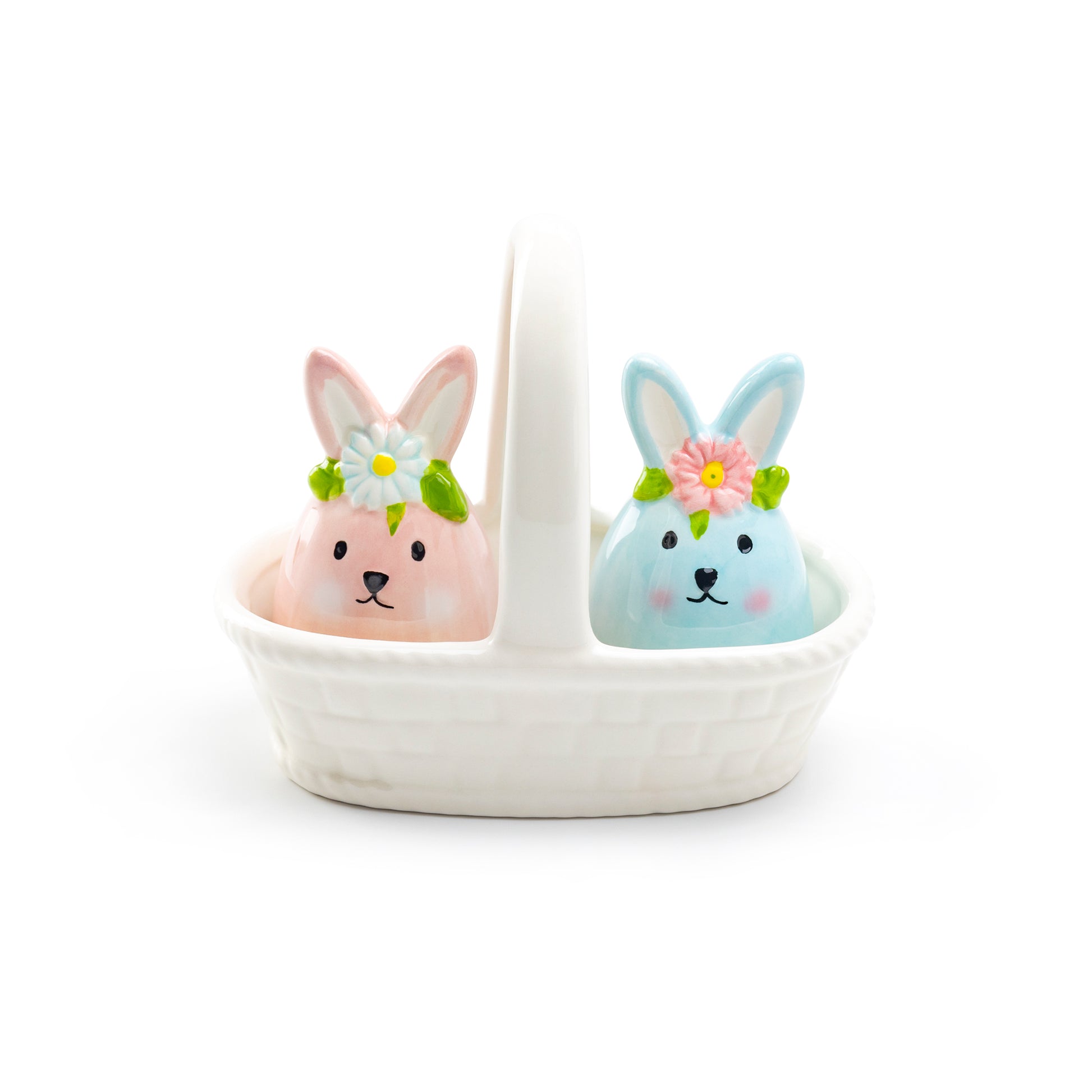 Potter's Studio Floral Bunny Basket Salt and Pepper Ceramic Shaker Set