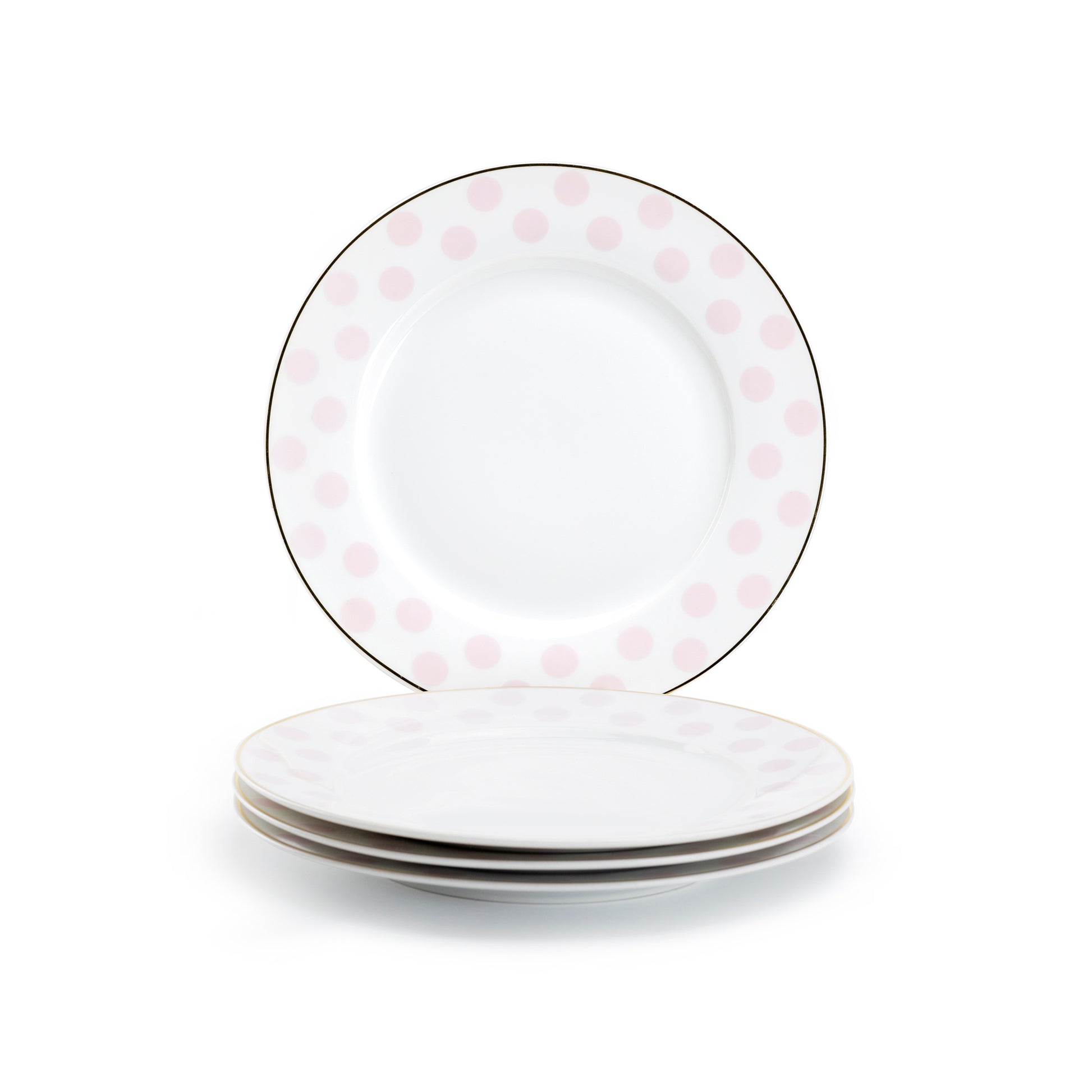 Grace Teaware 8" Pink Polka Dots Fine Porcelain Dessert Salad Plate Set of 4