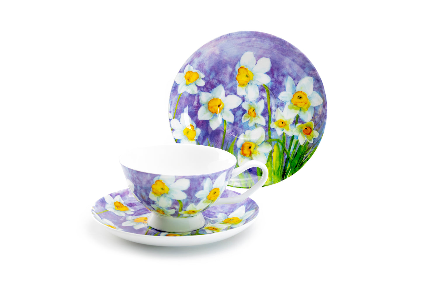 Stechcol Gracie Bone China Daffodil with Pastel Purple Bone China Tea Cup and Saucer Set