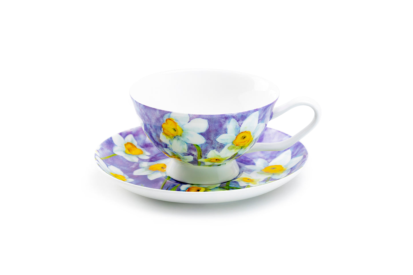 Stechcol Gracie Bone China Daffodil with Pastel Purple Bone China Tea Cup and Saucer