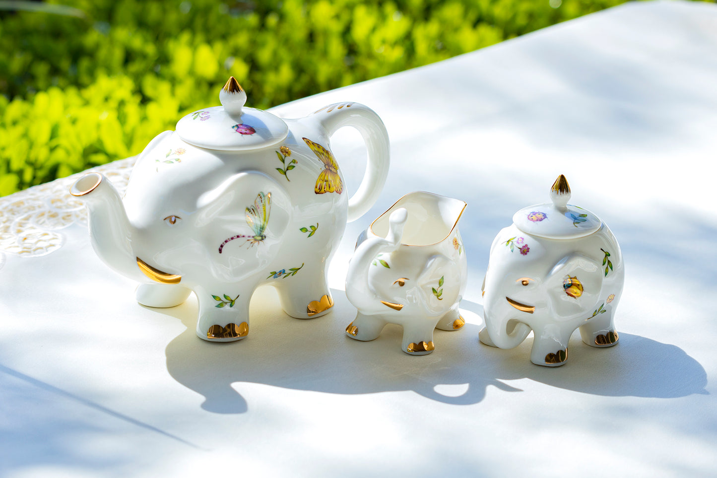 Grace Teaware Flower Garden Elephant Fine Porcelain Tea Set