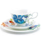 Blue Iris with Hummingbird Bone China Tea Cup and Saucer + Dessert Plate Set