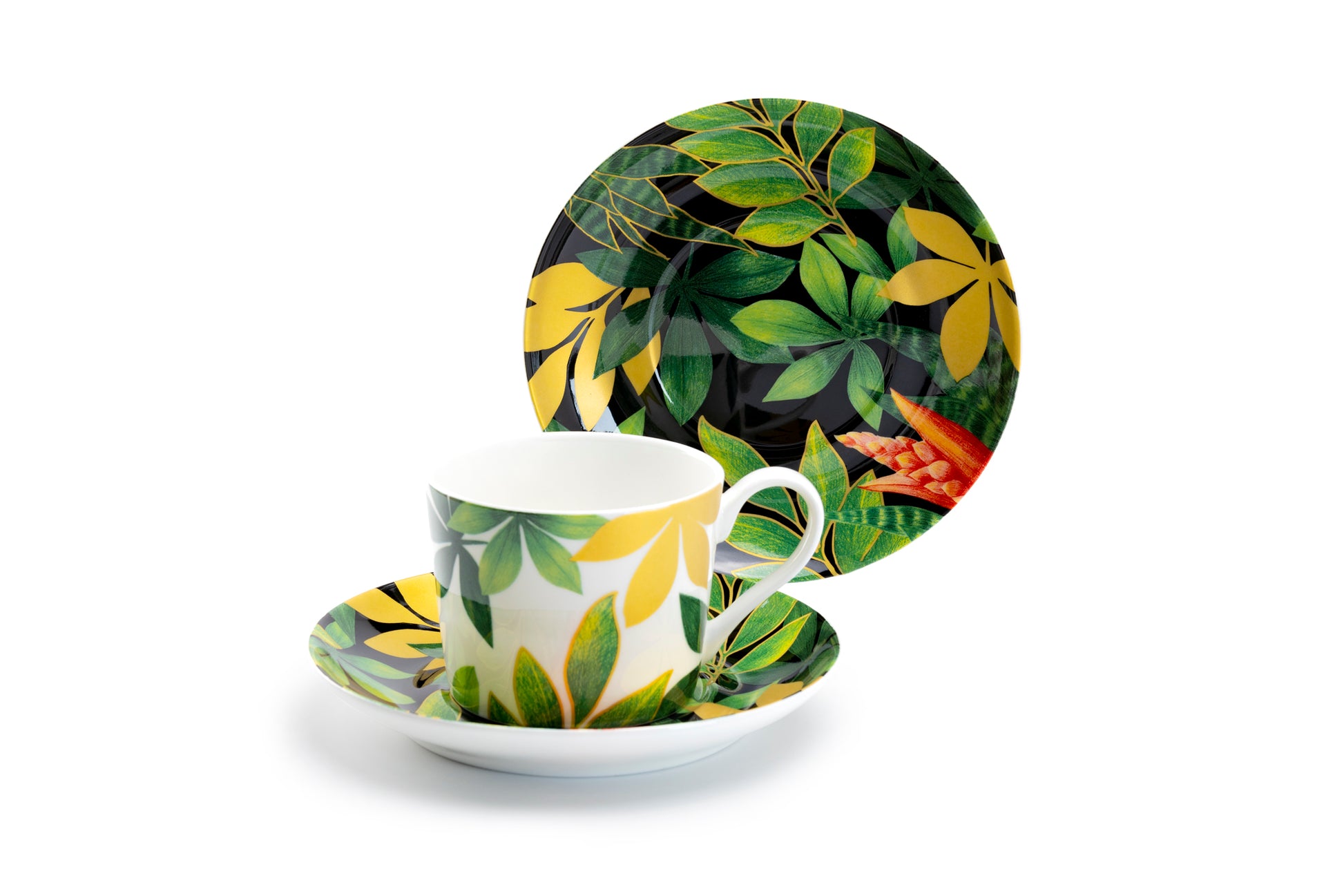 Stechcol Gracie Bone China Green Gold Leaves Bone China Cup and Saucer Set
