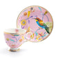 Grace Teaware Pink Spring Flowers with Hummingbird Fine Porcelain Tea Cup and Saucer