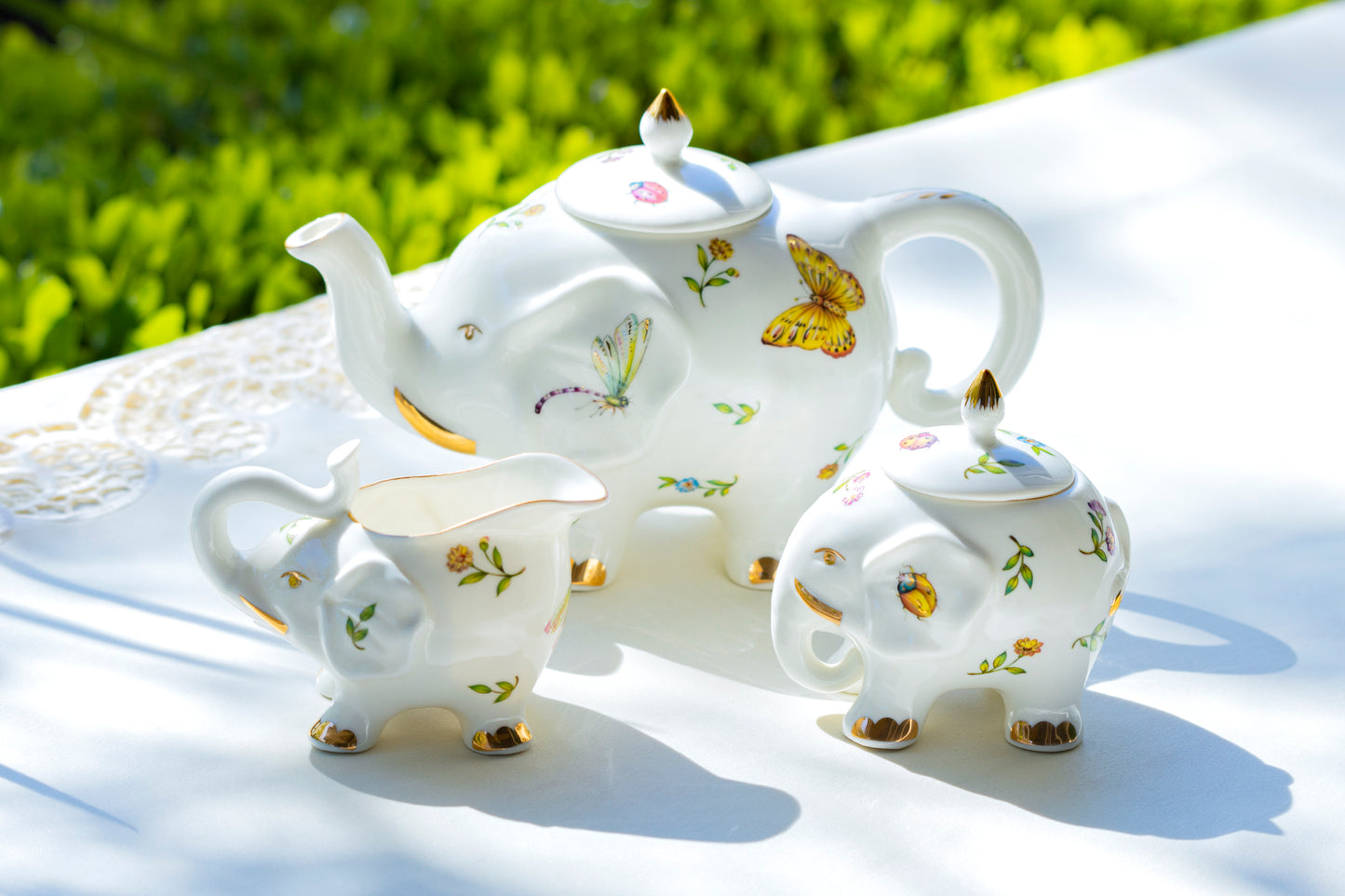 Grace Teaware Flower Garden Elephant Fine Porcelain Teapot Sugar Creamer