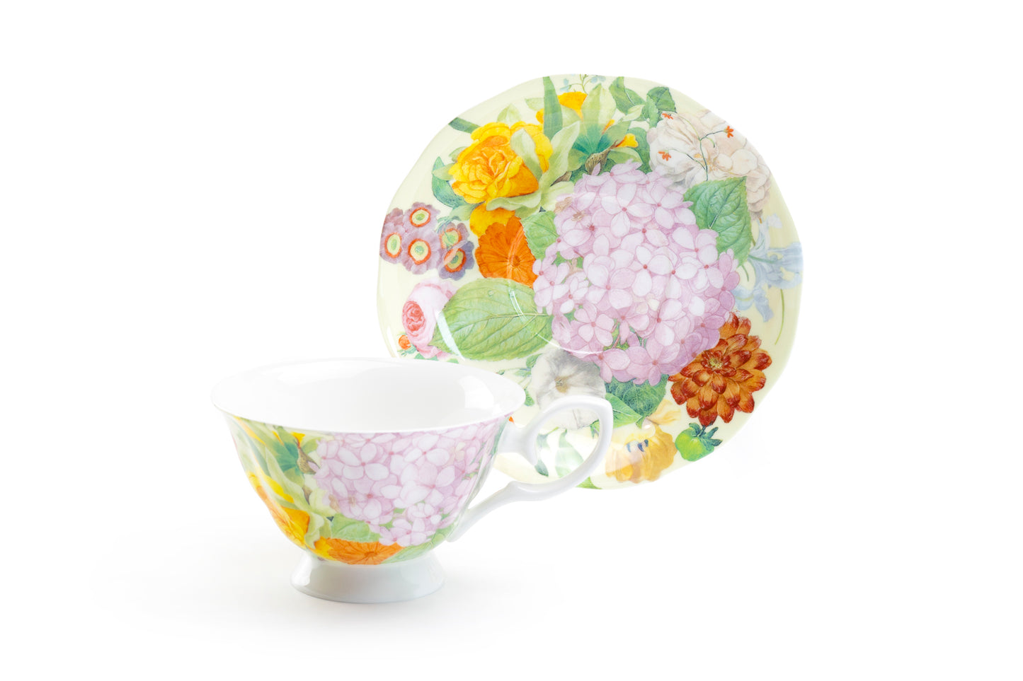 Hydrangea Garden Bone China Tea Cup and Saucer