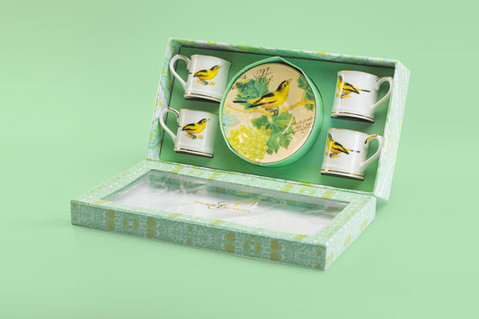 Grape Yellow Bird 2.5oz Espresso Cups and Saucers with Gift Box