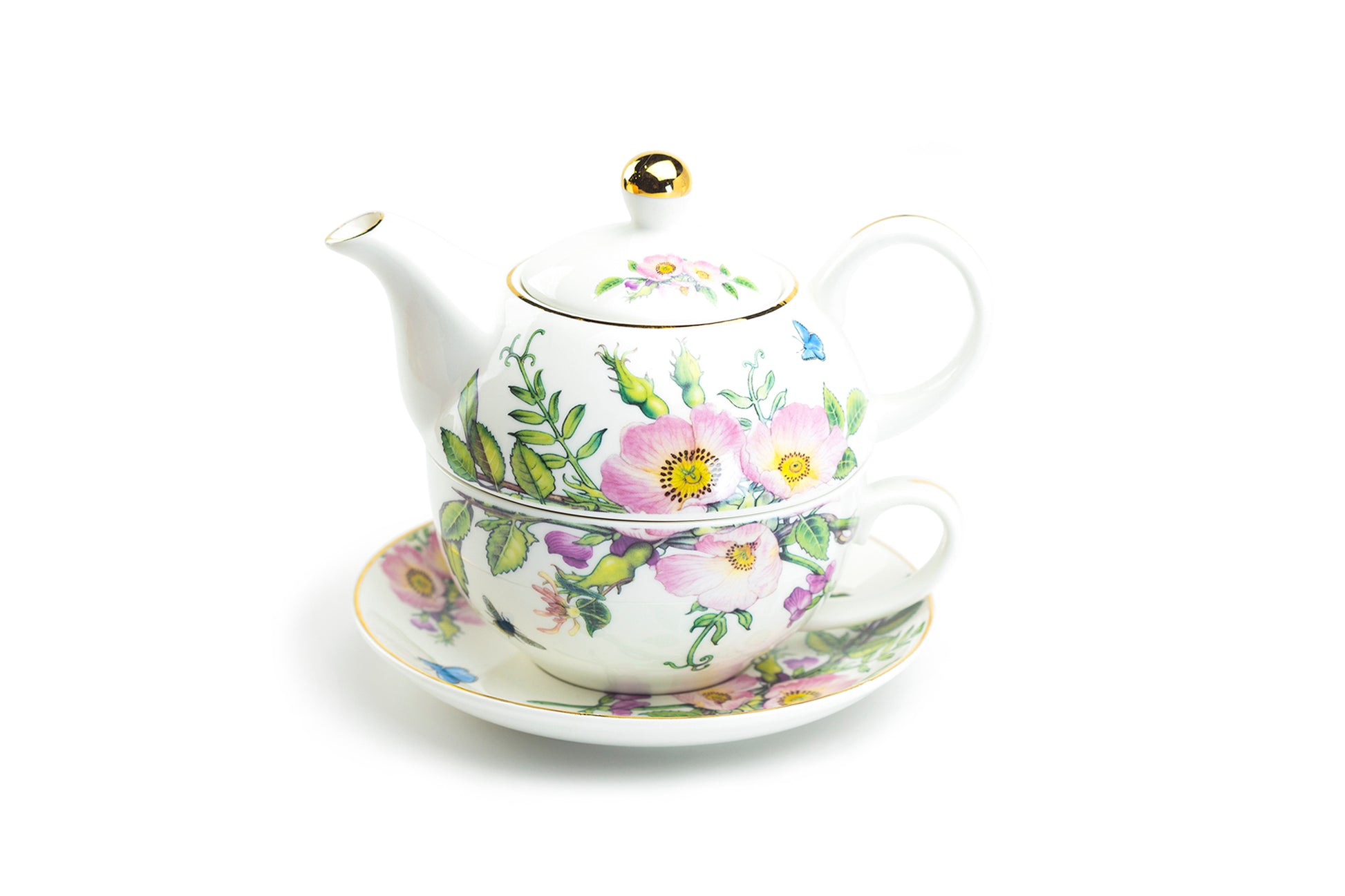 Grace Teaware Pink Hollyhock Fine Porcelain Tea For One