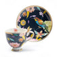 Grace Teaware Black Spring Flowers with Hummingbird Fine Porcelain Tea Cup and Saucer
