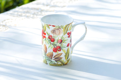 Stechcol Gracie Bone China Holiday Christmas Holly and Pine Cone Bone China Mug