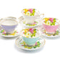 Rose Bouquet Assorted Colors Fine Porcelain Tea Cup and Saucer Set of 4