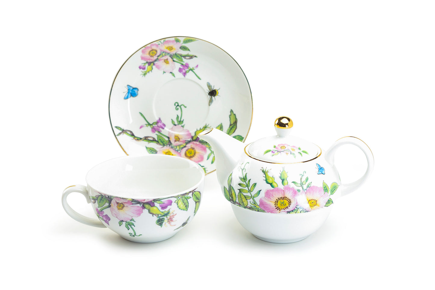 Grace Teaware Pink Hollyhock Fine Porcelain Tea For One Set