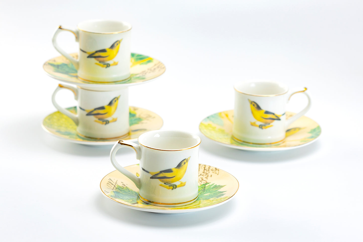 Grape Yellow Bird 2.5oz Espresso Cups and Saucers with Gift Box