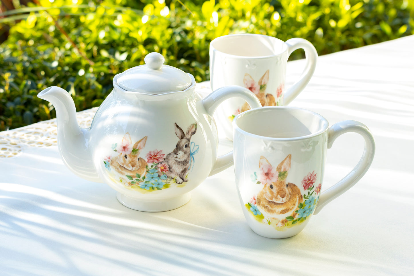 Flower Bunny Scallop Teapot + Mug Set